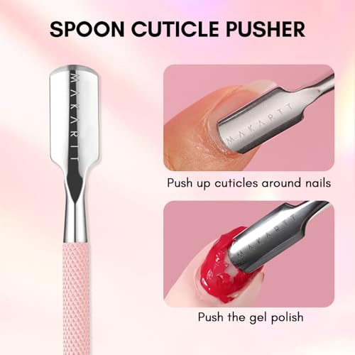 Makartt 1-Pack Pink Dual-End Cuticle Pusher, Stainless Steel Pink Cuticle Pusher
