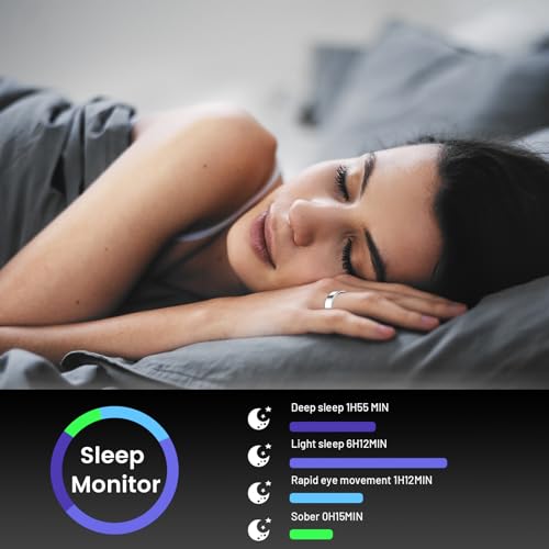 Mirlray Smart Ring for Women & Men, Smart Ring Health Tracker, Blood Oxygen & Heart Rate Monitor, Long Lasting Battery Sleep Ring, Waterproof Fitness Ring (R02C, Black, 7)