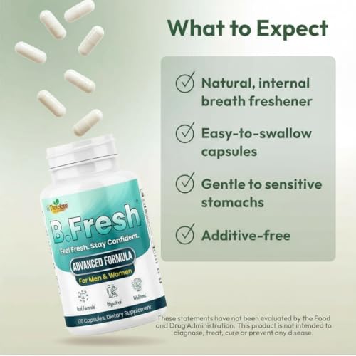 B. Fresh Breath Freshener Oral Probiotics for Bad Breath – Dental Probiotic Supplement for Gum Health & Oral Microbiome Balance – with Lactobacillus for Complete Oral Care – 120 Capsules