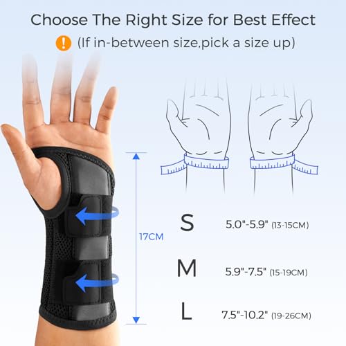 FREETOO Carpal Tunnel Wrist Brace Night Support, Right Hand, Medium Right Hand (Black-Rose Red)