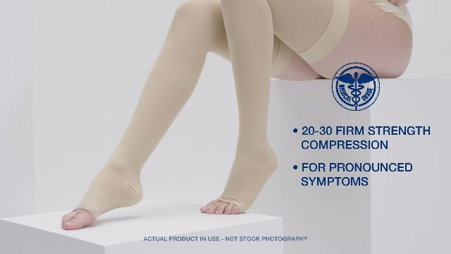 Truform 20-30 mmHg Compression Stockings for Men and Women, Thigh High Length, Dot-Top, Open Toe Black Large (1 Pair)