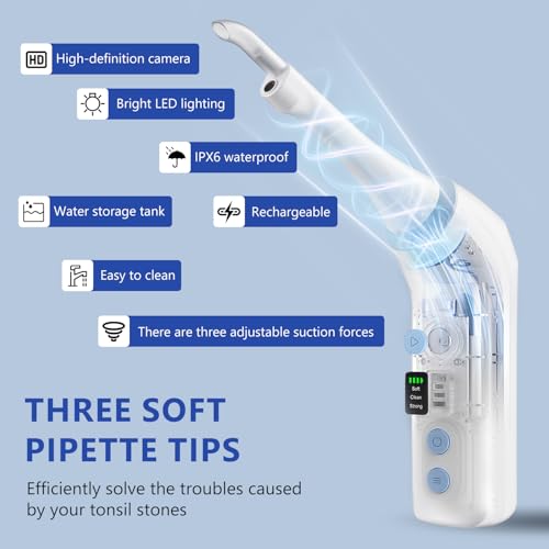2026 Upgraded Electric Tonsil Stone Remover with 1080P Camera，Tonsil Stone Removal Kit with LED Light，900mAh Tonsil Stone Vacuum – Oral Care for Mouth Health & Painless Cleaning