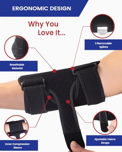 Elbow Brace for Cubital Tunnel Syndrome & Ulnar Nerve Entrapment, Tendinitis & Arthritis, Night Sleep Support with 2 Removable Metal Splints for Men & Women (M)