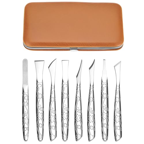 QWORK Ingrown Toenail Tool, 8 Pcs Foot Shaver Pedicure Tool, Stainless Steel Dead Skin Removal Kit, for for Ingrown Foot Fingernail Care