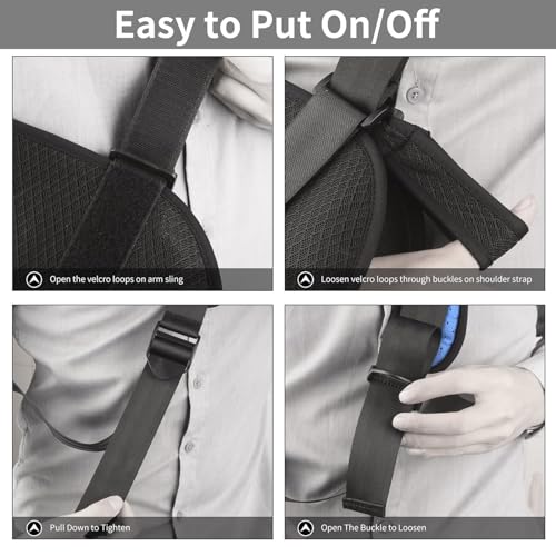 Adults Arm Sling Lightweight Breathable Adjustable Shoulder Strap Elbow Immobilizer Left Right Forearm Support Brace for Women Men Torn Rotator Cuff Wrist Injury Broken Fractured Arm Surgery Recovery Black, Mesh