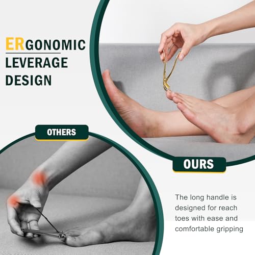 FVION Ergonomic Seniors Toenail Clippers, Curved Head Toe Nail Clippers for Thick Nails with Nail Catcher and Metal Nail File, Precision Nail Care Tool for Easier Trimming (Gold) Gold