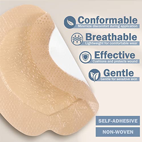 EVERLIT Sacrum Silicone Foam Dressing | Highly-Absorbent Waterproof Sacral Bandage Pad for Bed Sore Pressure Ulcer Wound Care | Sterile Adhesive Dressing for Chronic Wounds (7" x 7" | 10 Pack) 7" x 7" | 10 Pack