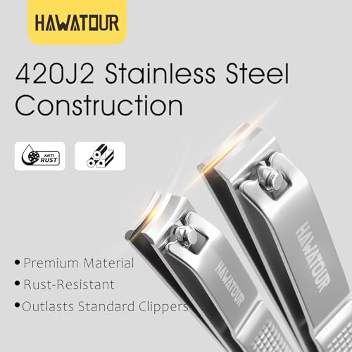 HAWATOUR Nail Clippers 3-Piece Kit with Separate Nail File, Silver