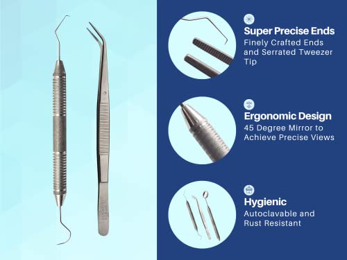 ARTMAN INSTRUMENTS Dental Examination Set Mirror Probe Tweezers with Slip Resistant Surface | Dental Tools Dental Pick Oral Care Kit & Pet Oral Care Use | Stainless Steel Dental Hygiene Kit Set 3