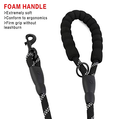 Plutus Pet Rope Dog Leash 6ft long,Traffic Padded Two Handle,Heavy Duty,Reflective Double Handles Lead for Control Safety Training,Leashes for Large Dogs or Medium Dogs,Dual Handles Leads(Black) Rope-Black - BeesActive Australia