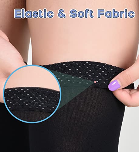 Medical Thigh High Compression Stockings 20-30 mmHg for Women & Men Firm Suppport Circulation with Silicone Dot 2-Footless Black Large
