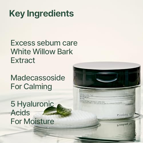 Pyunkang Yul PKY Calming Toner Pad with Tea Tree, 5 Hyaluronic Acids, Removes Dead Skin Cells, Moisturizes, Korean Face Skin Care, Acne Prone & Sensitive Skin, Double-Sided Pad 7.7 fl.oz 70ea 7.7 Fl Oz (70 Count) (Pack of 1) Calming Line