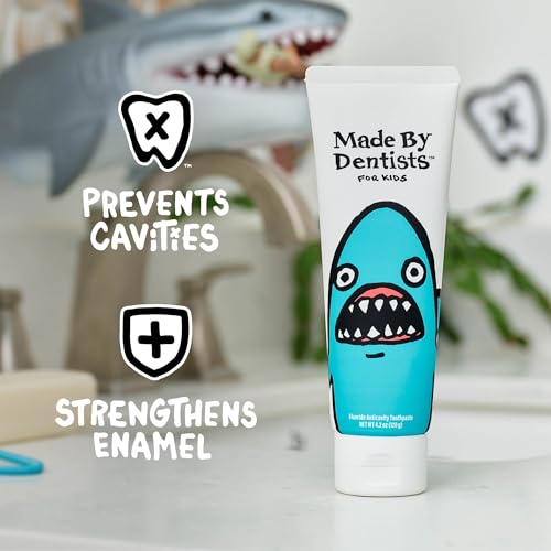 Made by Dentists Kids Fluoride Toothpaste 4-Pack - Anticavity Watermelon Children's Toothpaste, SLS-Free, Enamel Safe, Natural Flavors, Vegan & Cruelty-Free, Toddler & Kids Ages 2+, Shark