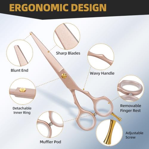 Hair Cutting Scissors Set with Thinning Shears for Home Use 2-scissors set Rose Gold