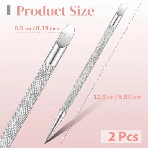 Beavorty Cuticle Pushers 2-Pack Stainless Steel Double-Head Nail Cleaner Remover with Non-slip Handle Gel Fingernails Dead Skin Polish Peeler for Manicure Fingernails Toenails 12.1x0.6x0.5cm