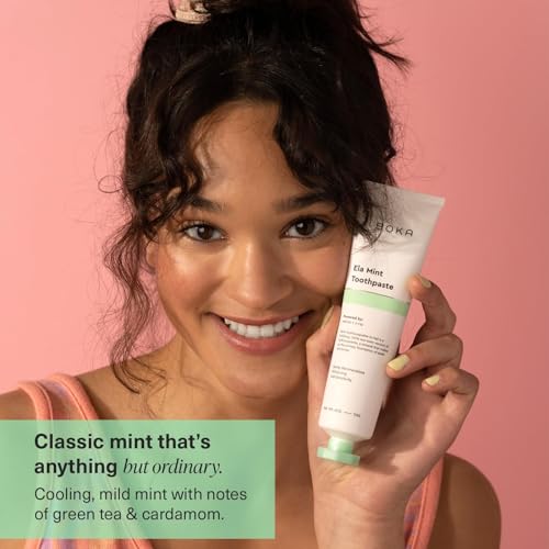 Boka Fluoride Free Toothpaste - Nano Hydroxyapatite - Ela Mint 4oz, Classic Manual Toothbrush, Mint and Tongue Scraper for Adults & Kids with Case