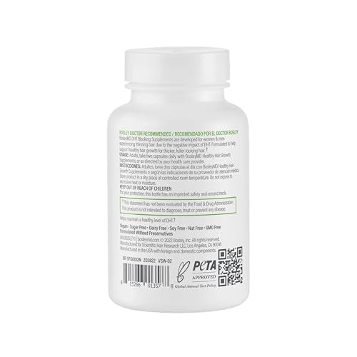 BosleyMD Men & Women DHT Blocking Hair Supplement, Thicker Fuller Hair with DHT·7 Blend, Saw Palmetto, Reishi Mushroom, Green Tea Extract, Nettle Leaf, Dandelion Root & Pygeum Bark, 60 Capsules Men's and Women's Dht Blocking Supplement
