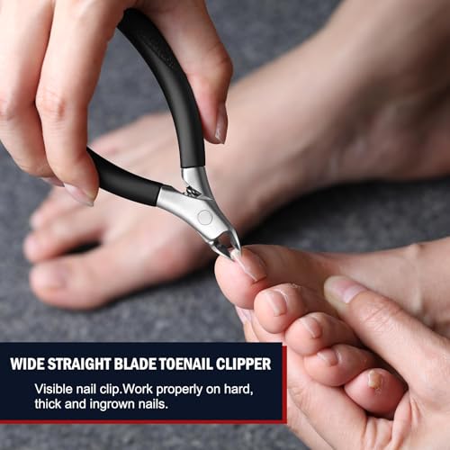 FVION Toenail Clippers for Ingrown Toenail, Straight Nail Clippers for Ingrown Toenails, Professional Ingrown Toenail Treatment for Adults, Seniors, Men and Women (Black) Black