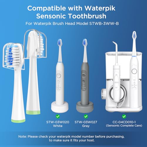 8 Pack Toothbrush Replacement Heads for Waterpik Sensonic Complete Care CC-04CD010-1, and for Waterpik Sensonic Electric Toothbrush STW-03W020/STW-03W027, with Cover for White STWB-3WW-B 8 Pack Without Case