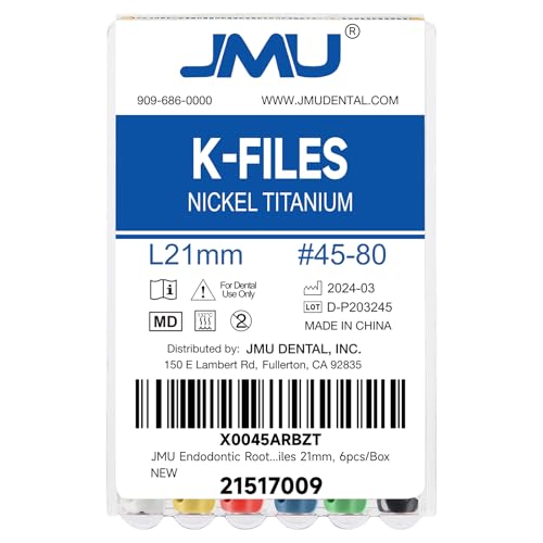 JMU Dental K Files #45-80/21mm, NITI Hand Use Files 6 Pcs/Pack #45-80(21mm) 1