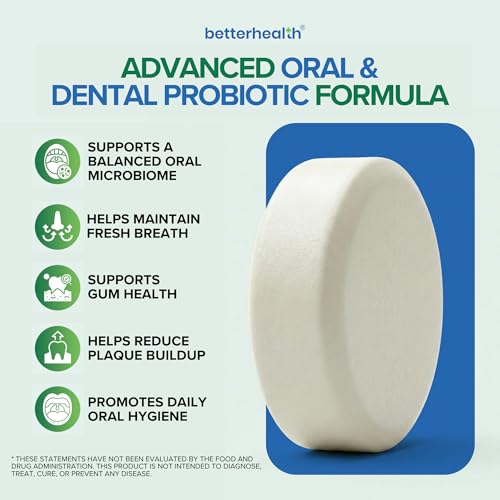 Oral Probiotics for Teeth and Gums, Pre + Probiotic with Zinc, Inulin & Xylitol, Vegan & Non-GMO Chewable Bad Breath Treatment for Adults, Supports Gum & Dental Health, 60 Tablets