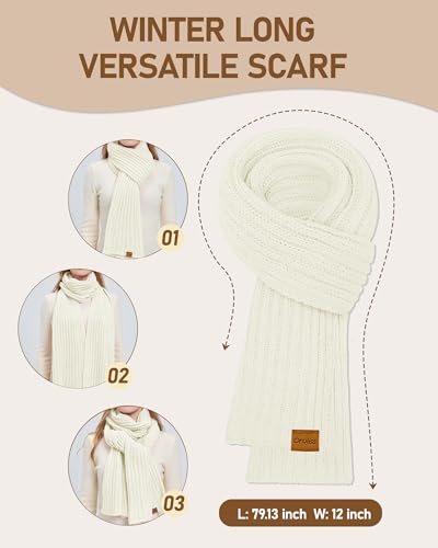 Women Winter Beanie Hat Scarf Gloves Headband Set, Fleece Lined Hat Ear Warmer Knit Long Scarf Touchscreen Gloves 4 Gift Set One Size White