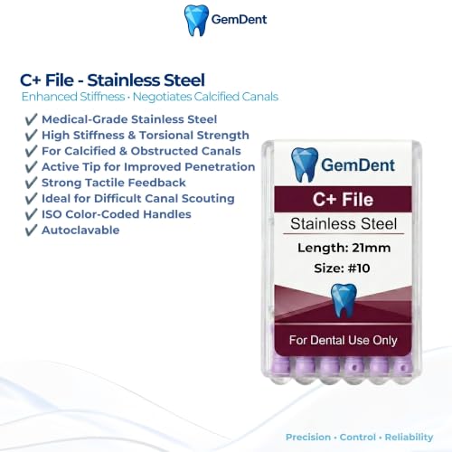 21 mm Size #10 C+ Hand Files Root Canal, 1 Pack of 6 Files #10 (21mm)