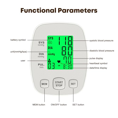 Arm Blood Pressure Monitor with 2 Cuffs, Pediatric Blood Pressure Cuff 6"-9"，Medium/Large Cuff 9"-16.5"， Includes 4 AAA Batteries
