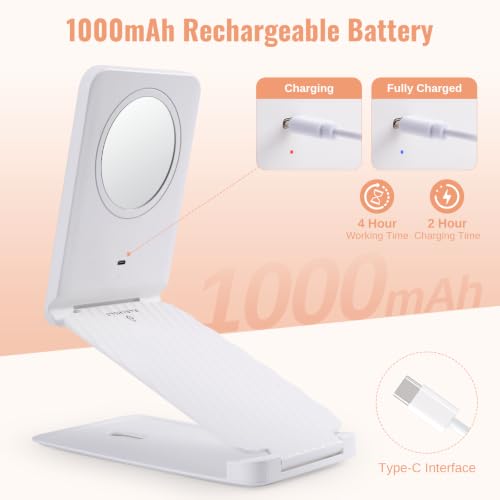 Travel Makeup Mirror with Lights, Rechargeable, 1X/3X Magnification, White