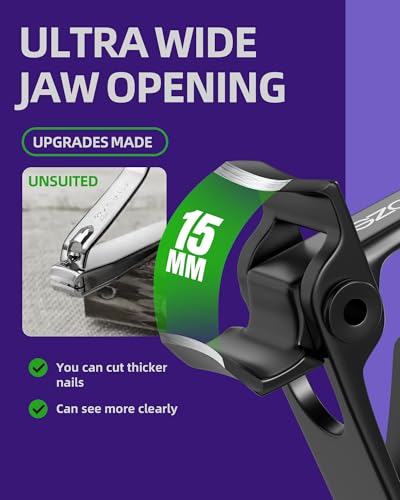 Ultra Wide Jaw Opening Nail Clippers Set, Toenail Clippers for Thick Nails, Heavy Duty Nail Cutter, Stainless Steel Toe Nail Clippers for Seniors, Men & Women Manicure,Pedicure,Big(Black) Black