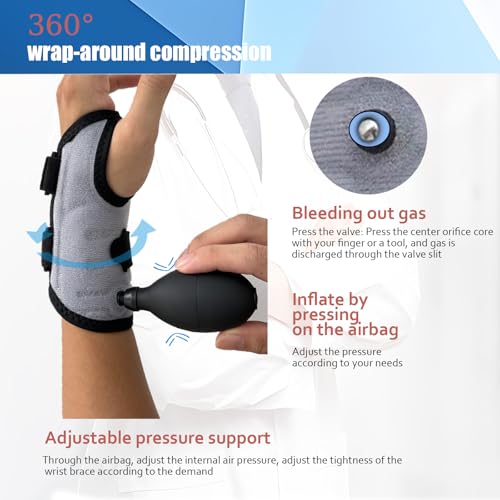 Waterproof Wrist Brace for Carpal Tunnel Night Support, Inflatable Wrist Support with Air Compression for Pain Relief Caused by Tendonitis, Arthritis and Sprains,One Size Adjustable Hand Brace for Men and Women Left
