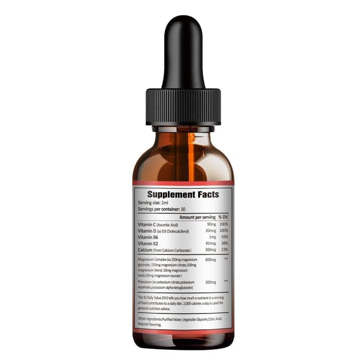 Potassium Magnesium Supplement Liquid Drops - High Absorption Potassium Supplement with Magnesium, Calcium, Vitamin D3 K2, Vegan, Non-GMO Potasio Support Leg Cramps, Bone, Muscle - 2 Fl oz 2 Fl Oz (Pack of 1)