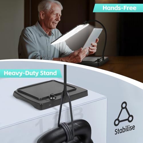 Magnifying Glass with Light and Stand 50 Ultra-Bright LEDs Large Magnifying Lamp with Light Magnifying Glass on Stand Hand-Free with 360° Flexible Gooseneck for Close Work Reading Repair Crafts Black