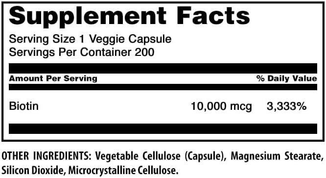 Amazing Formulas Biotin 10000 Mcg Vegetarian Capsules | Vitamin B7 Supplement | Non-GMO | Gluten-Free | Made in USA (200 Count | 2 Pack) 200 Count | 2 Pack