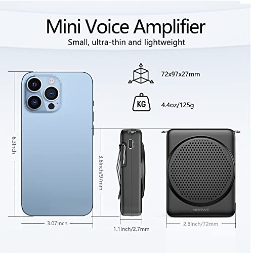 Norwii Palm-Sized Voice Amplifier for Teachers with Headset Microphone Black