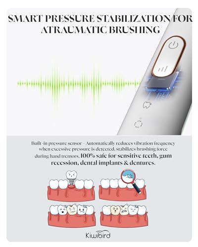 KIWIBIRD K5 Sonic Electric Toothbrush, 1.5X Wider Brush Head for 50% Faster Cleaning, High-Efficiency Power Plaque Removal, 180-Day Battery, 5 Modes & 3 Intensities (White) White