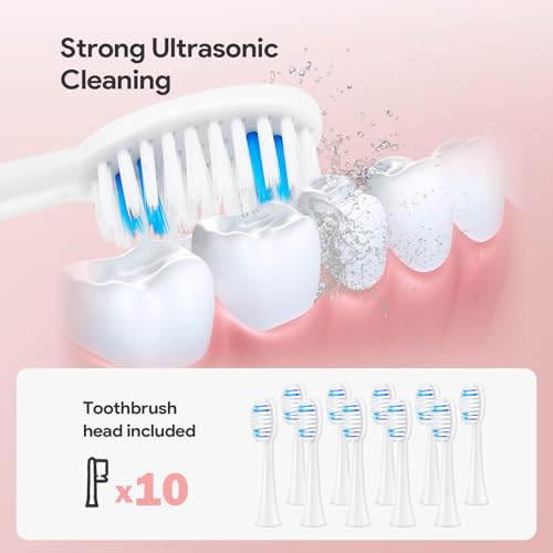Dnil 2 Pack Electric Toothbrush for Adults and Kids, Travel Toothbrush Includes 10 Replacement Toothbrush Heads, 5 Modes with 2 MIN Smart Timer (Blue White)