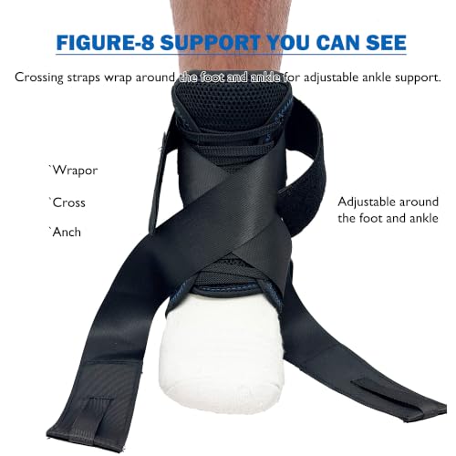 Ankle Brace, Figure 8 Lace Up Stabilizer with Side Support Pads Black X-Large