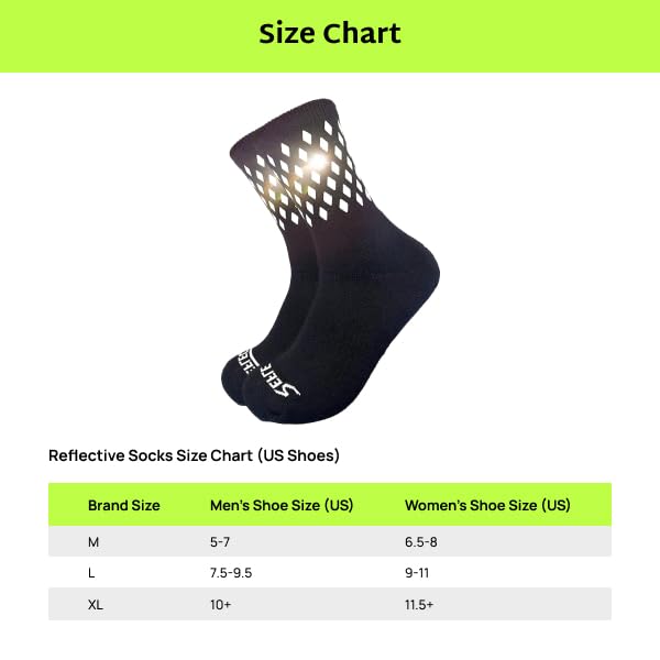 ReflecToes Reflective Socks - High Visibility Sports Socks Cushioned, Biomotion Safety Gear for Outdoor Athletes Large Orange Vented