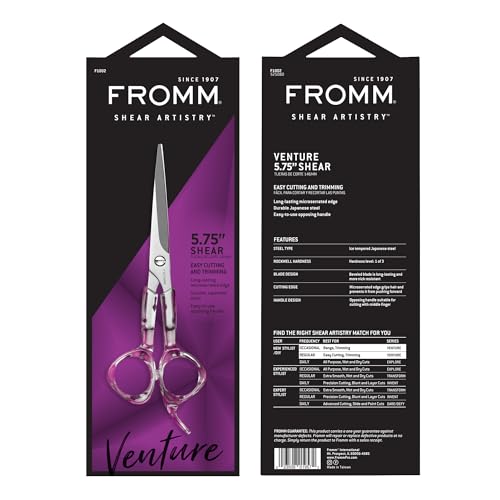 Fromm Professional Venture 5.75" Easy Hair Cutting & Trimming Shears in Clear & Matte Silver Japanese Steel Scissors with Beveled Blade Microserrated Edge for New Salon Stylist & DIY Home Use 5.75” shear