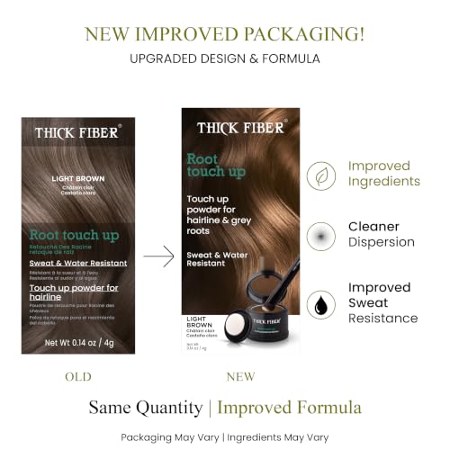 THICK FIBER Root Touch Up and Hairline Concealer - Water & Sweat Resistant Hair Loss Powder Set for Thinning Hair, Includes Brush (Light Brown) Light Brown 0.14 Ounce (Pack of 1)