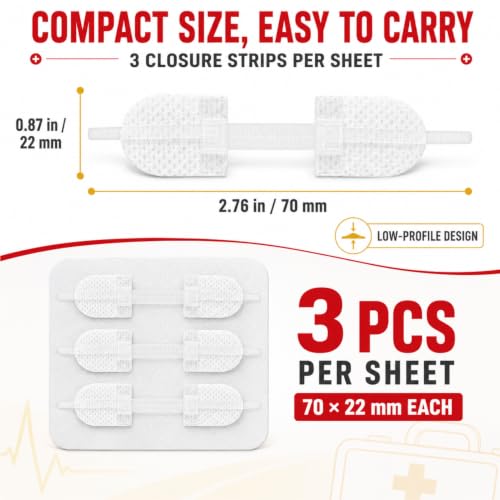 Emergency Wound Closures Adhesive Bandages, Zip Stitch Stickers for Camping, Survival & Household Gear, 3 Pcs (70 * 22mm, White) 70*22mm