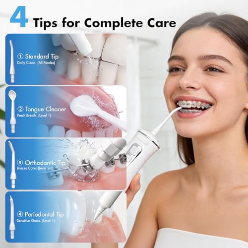 C15 Cordless Water Flosser for Teeth, White, 4 Jet Tips