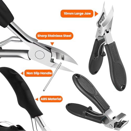 Toenail Clippers for Thick Toenails for Seniors, Angled Head Large Toe Nail Clippers Set for Men, Heavy Duty Ingrown Toenail Clippers Long Handled, Ultra SharpSlanted Nail Cutter