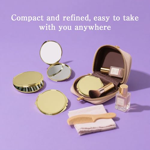 12 Pcs Compact Mirror Bulk, Gold, 1X and 2X Magnification