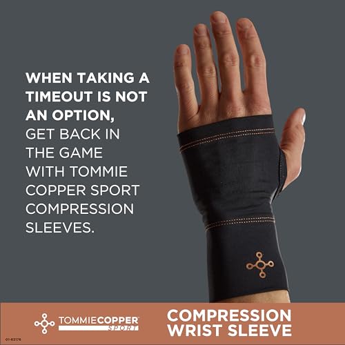 Tommie Copper Wrist Compression Sleeve, 15-20 mmHg (L/XL, Black) Large/Extra Large