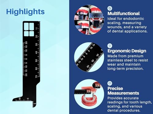 Artman Instruments Dental Measuring Ruler Black Stainless Steel Endodontic Scale Tool, Handheld Metric Precision Instrument for Accurate Dental Assessment and Care