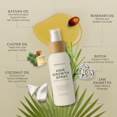 Lebanta Hair Oil Spray - 100% Pure Ingredients For Non Greasy, Thicker & Stronger Looking Hair - Organic Batana, Castor, Biotin, Saw Palmetto, and Rosemary Oil for Men & Women Scalp - 4 FL OZ 4.1 Count (Pack of 1)