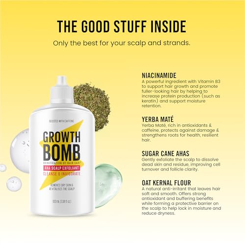 Growth Bomb AHA Scalp Exfoliant, Scalp Serum Treatment - 100 mL 3.3 Count (Pack of 1)
