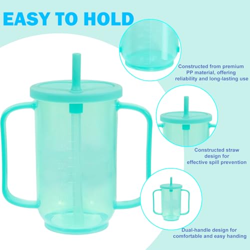 4 Pcs Adult Sippy Cups for Elderly, 12 oz Plastic Spill Proof Cup，Sippy Cups for Adults， Elderly Drinking Cups, with 2 Handles Straw and Lid for Adults Hospital Disabled Dysphagia Patients